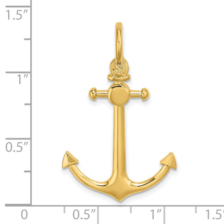 14K Yellow Gold Polished Finish 3-Dimensional Anchor with Shackle Bail Charm Pendant