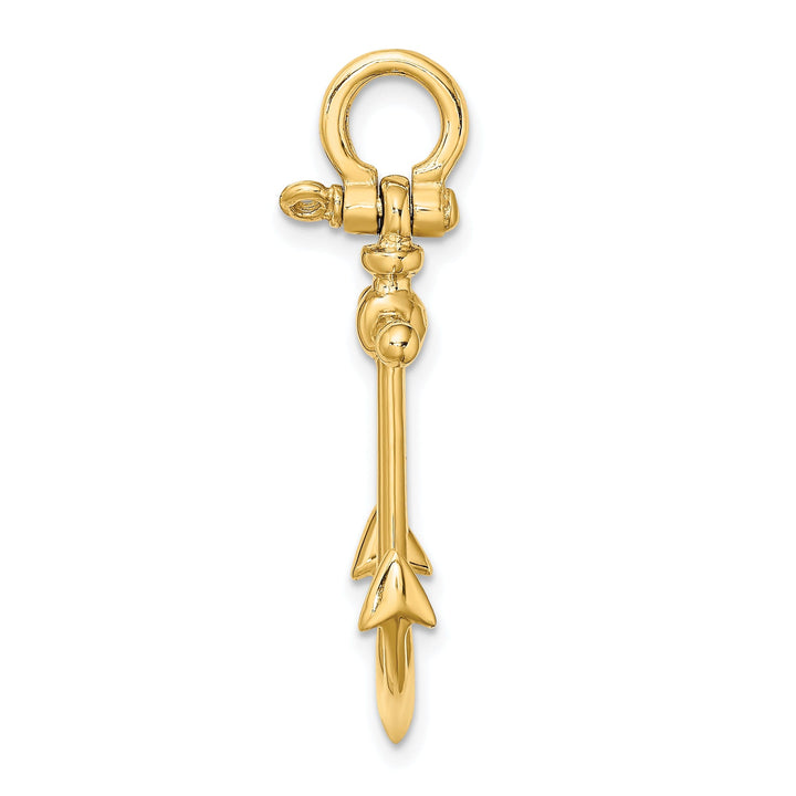 14K Yellow Gold Polished Finish 3-Dimensional Anchor with Shackle Bail Charm Pendant