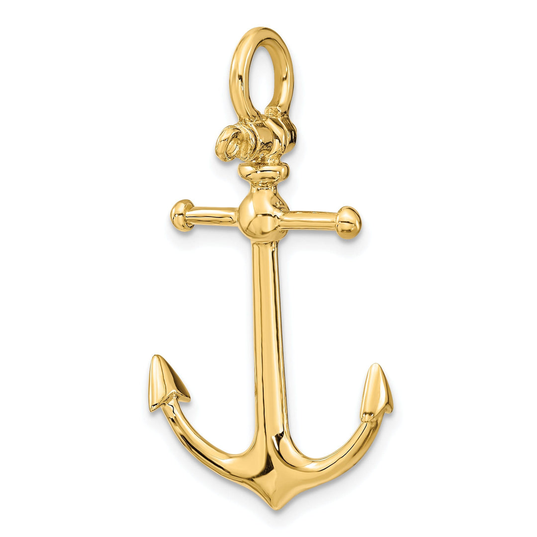 14K Yellow Gold Polished Finish 3-Dimensional Anchor with Shackle Bail Charm Pendant