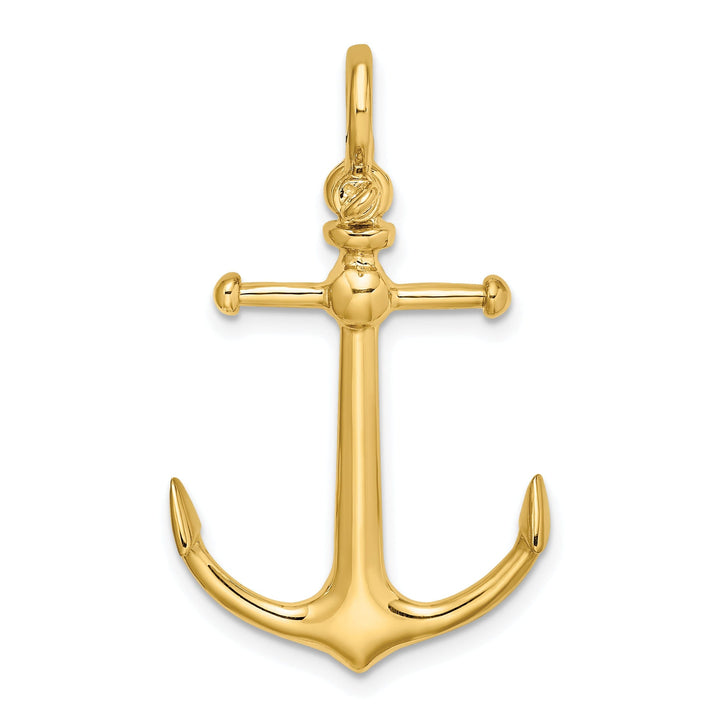 14K Yellow Gold Polished Finish 3-Dimensional Anchor with Shackle Bail Charm Pendant