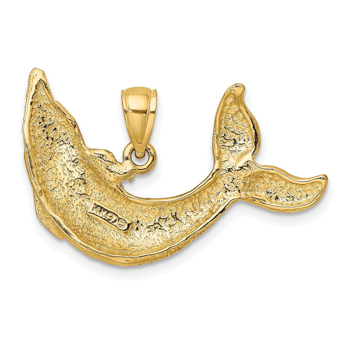 14K Yellow Gold Polished Textured Finish Dolphin Charm Pendant