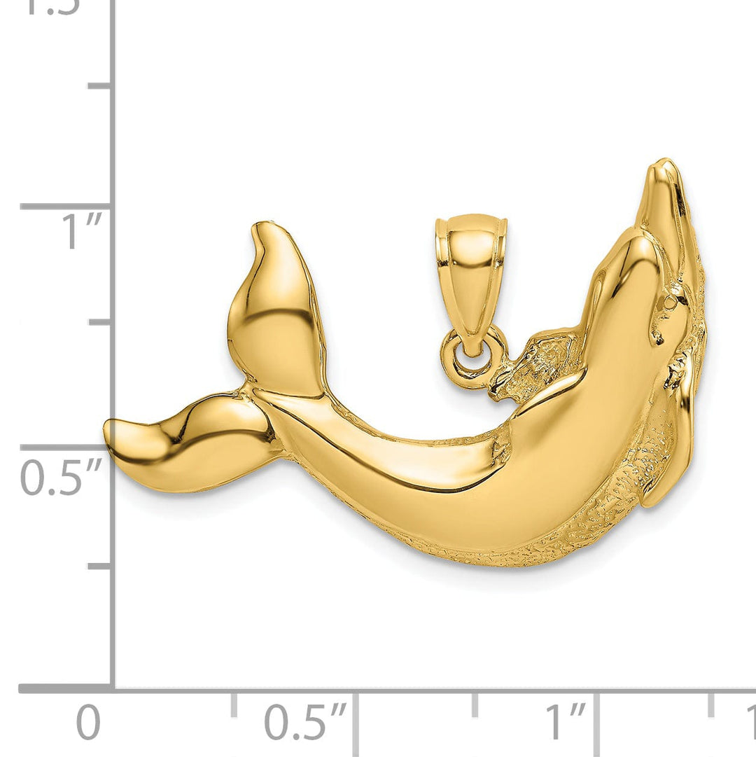 14K Yellow Gold Polished Textured Finish Dolphin Charm Pendant