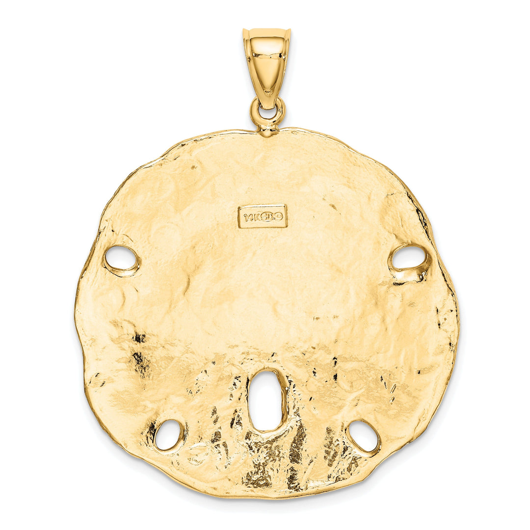 14k Yellow Gold Textured Polish Finish Large Sand Dollar Charm Pendant