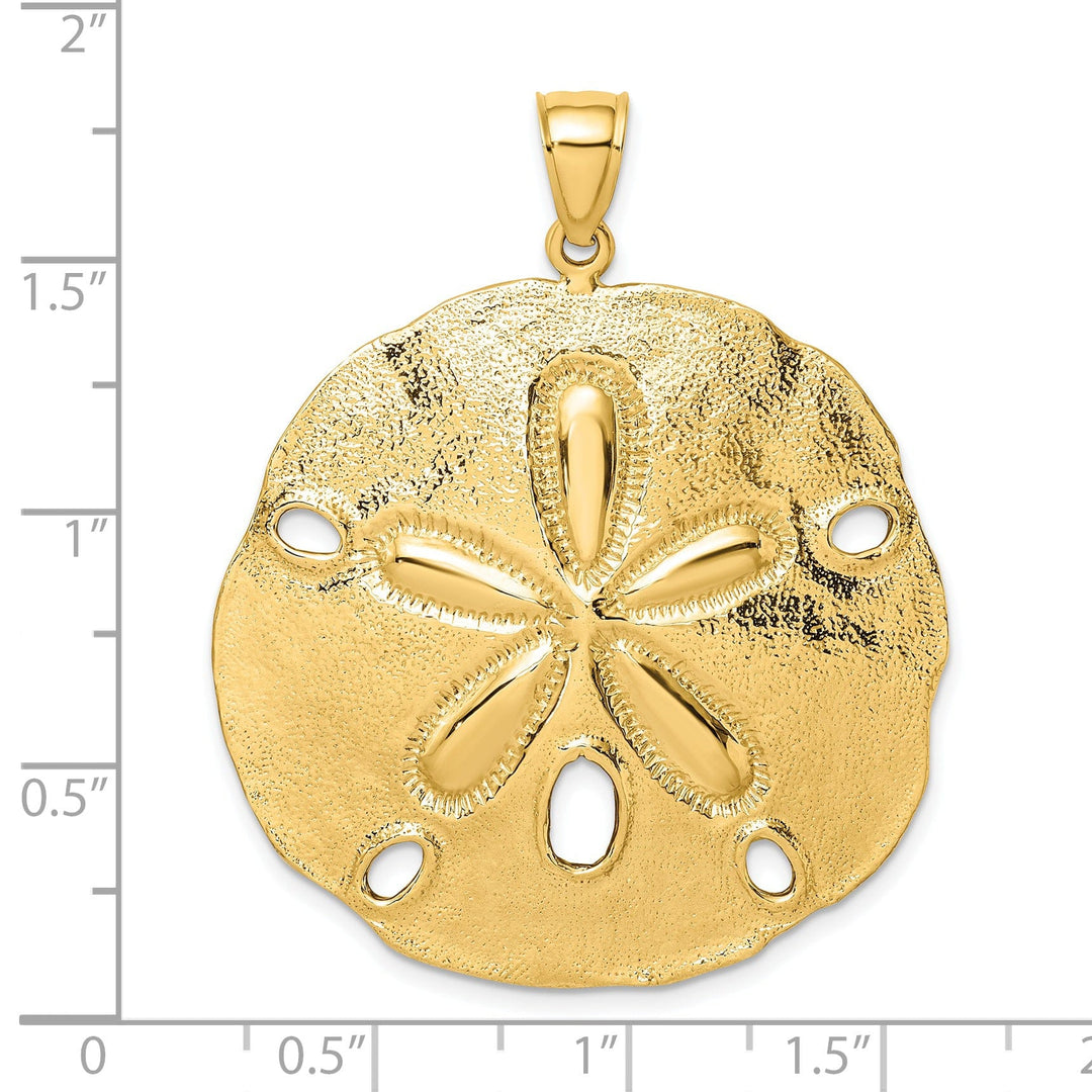 14k Yellow Gold Textured Polish Finish Large Sand Dollar Charm Pendant