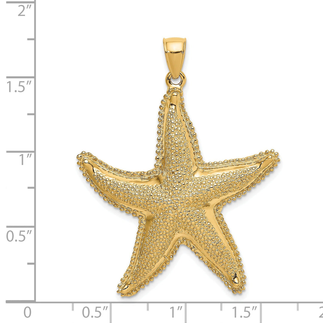 14K Yellow Gold Textured Polished Beaded Starfish Pendant