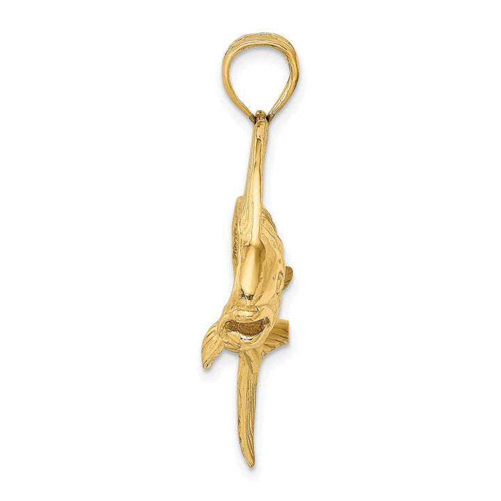 14K Yellow Gold Textured Polished Finish 2-Dimensional Female Dorado Mahi-Mahi Charm Pendant