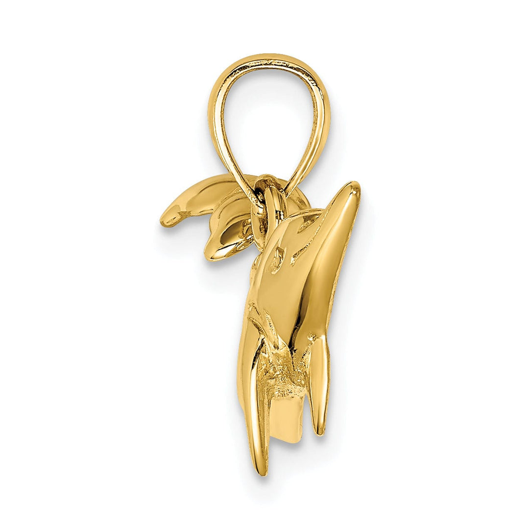 14k Yellow Gold Casted Solid Polished Finish Dolphin Charm Pendant