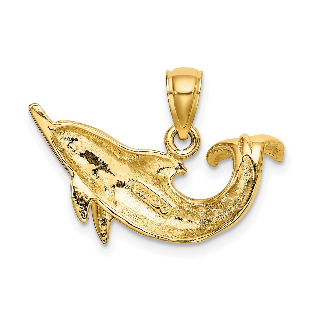 14k Yellow Gold Casted Solid Polished Finish Dolphin Charm Pendant