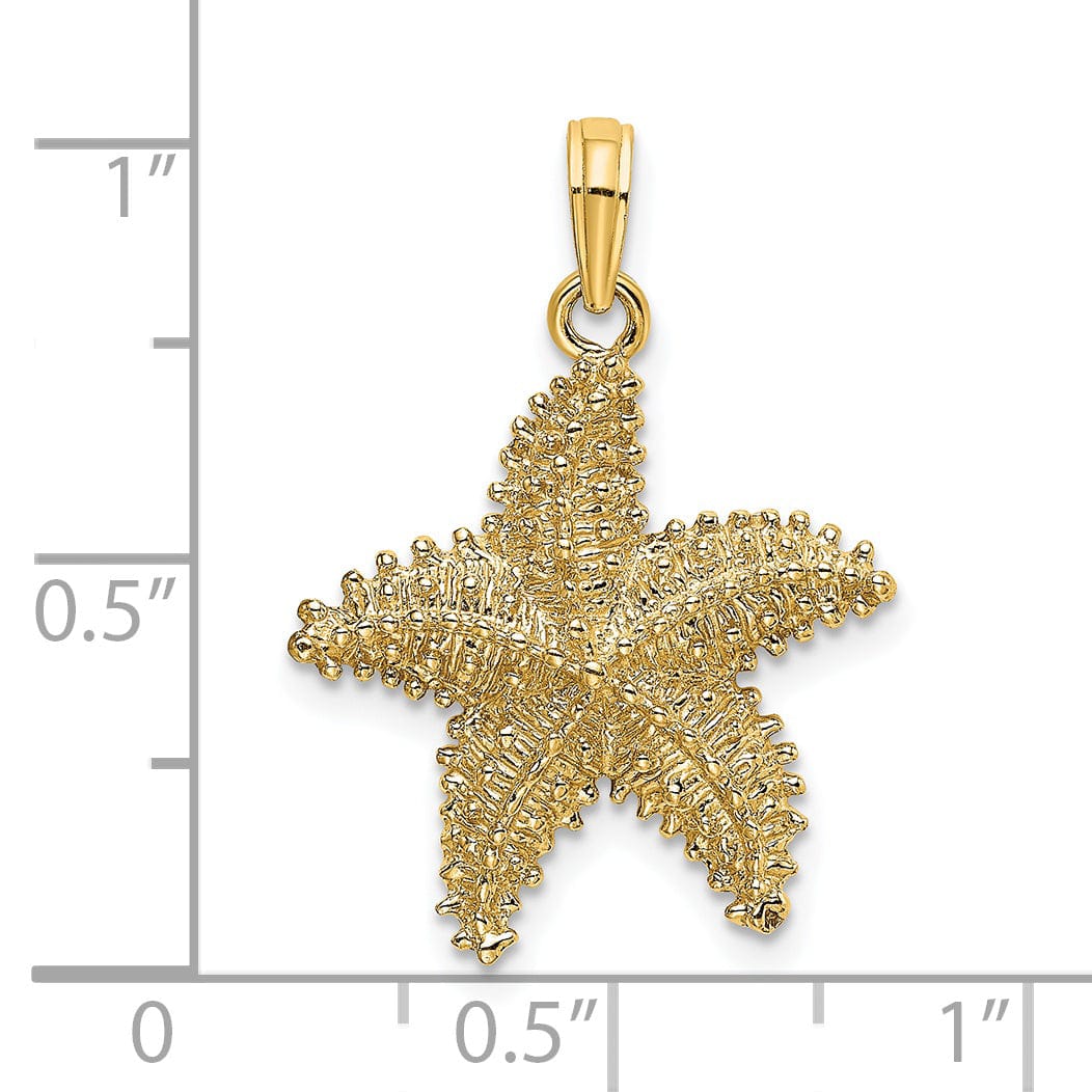 14K Yellow Gold Textured Polished Finished Starfish Bead Design Charm Pendant