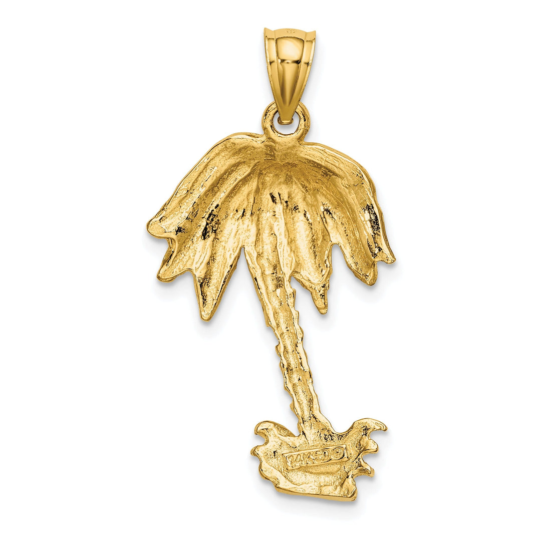 14K Yellow Gold Polished Texture Finish Concave Shape 2-Dimensional Single Palm Tree Charm