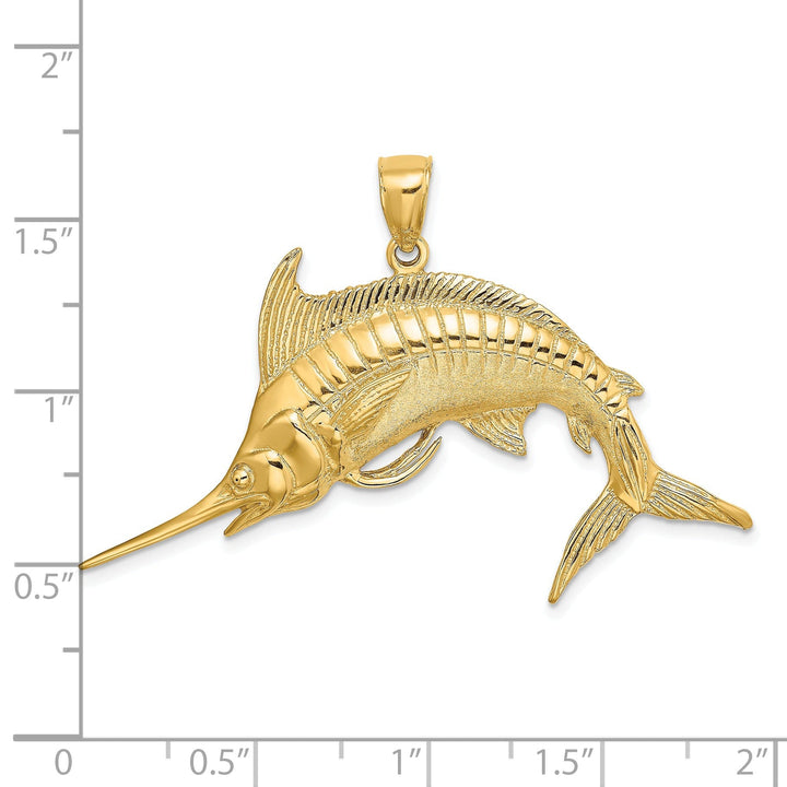 14K Yellow Gold 2D Textured Polished Solid Satin Finish Blue Marlin Fish Charm Pendant