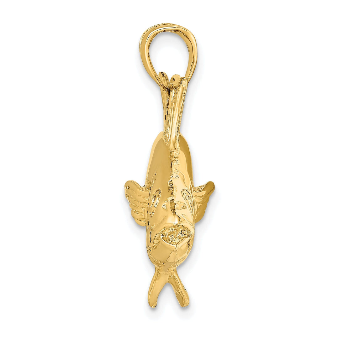 14K Yellow Gold Textured Polished Finish 3-Dimensional Skipjack Tuna Fish Charm Pendant