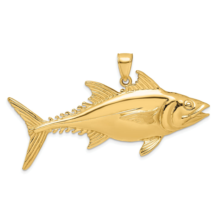 14K Yellow Gold Textured Polished Finish 3-Dimensional Skipjack Tuna Fish Charm Pendant