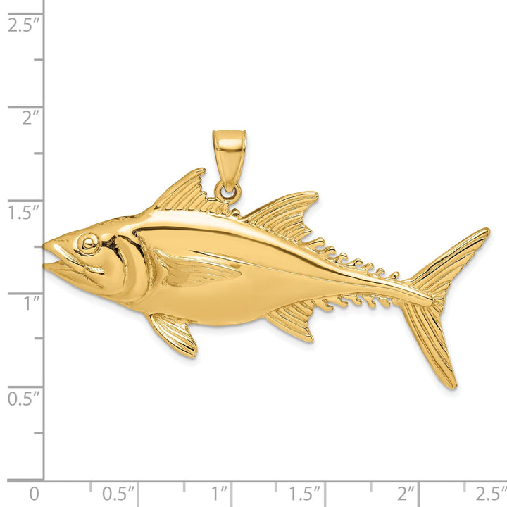 14K Yellow Gold Textured Polished Finish 3-Dimensional Skipjack Tuna Fish Charm Pendant