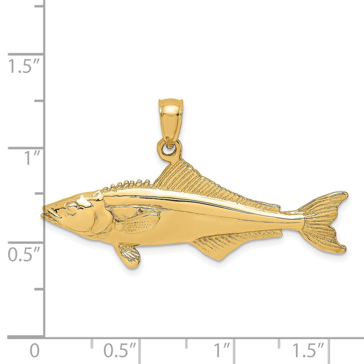 14K Yellow Gold Polished Textured Finish 3-Dimensional Cobia Fish Charm Pendant