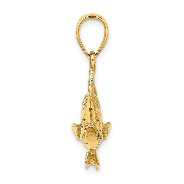 14K Yellow Gold Polished Textured Finish 3-Dimensional Tarpon Fish Charm Pendant