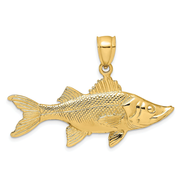 14K Yellow Gold Polished Textured Finish 3-Dimensional Tarpon Fish Charm Pendant