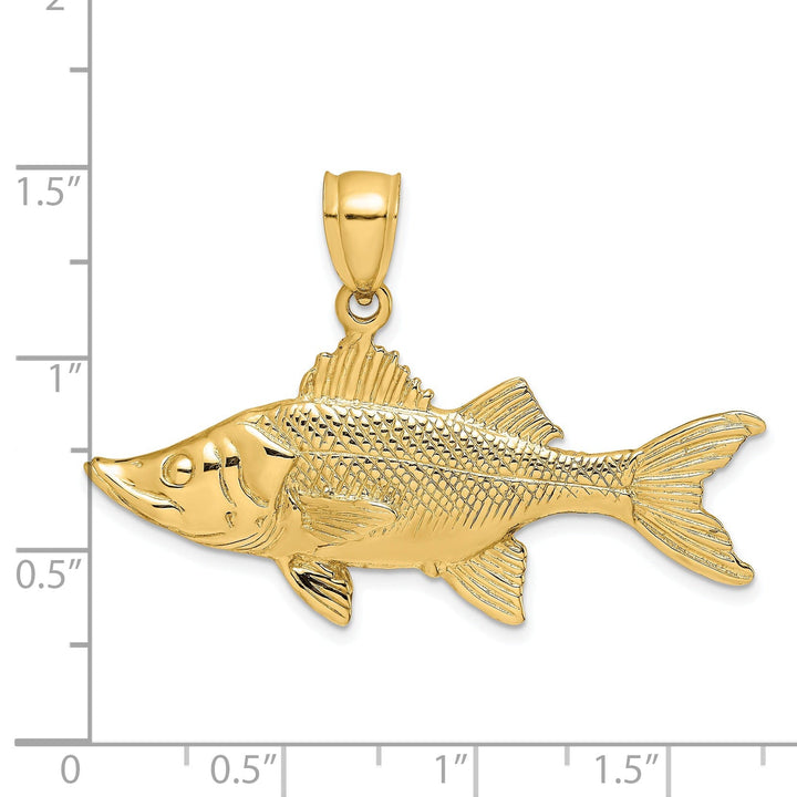 14K Yellow Gold Polished Textured Finish 3-Dimensional Tarpon Fish Charm Pendant