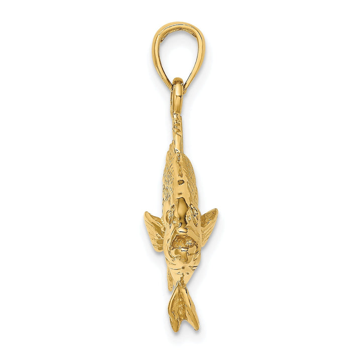 14K Yellow Gold Polished Textured Finish 3-Dimensional Red Snapper Fish Charm Pendant