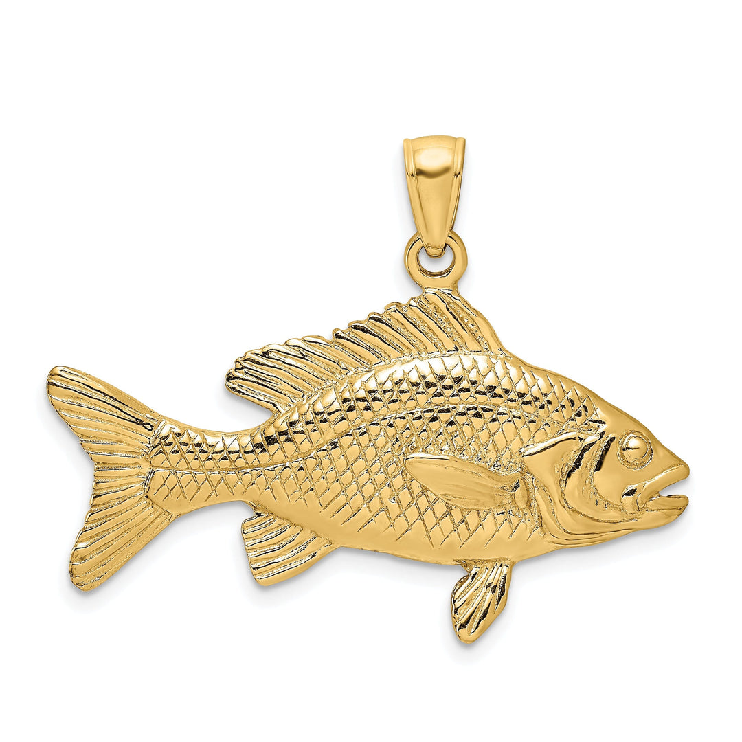 14K Yellow Gold Polished Textured Finish 3-Dimensional Red Snapper Fish Charm Pendant