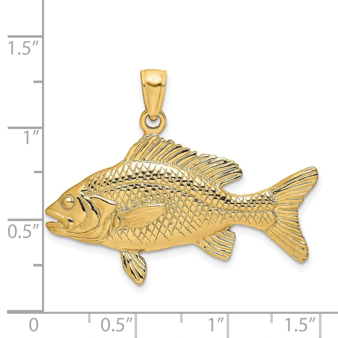 14K Yellow Gold Polished Textured Finish 3-Dimensional Red Snapper Fish Charm Pendant