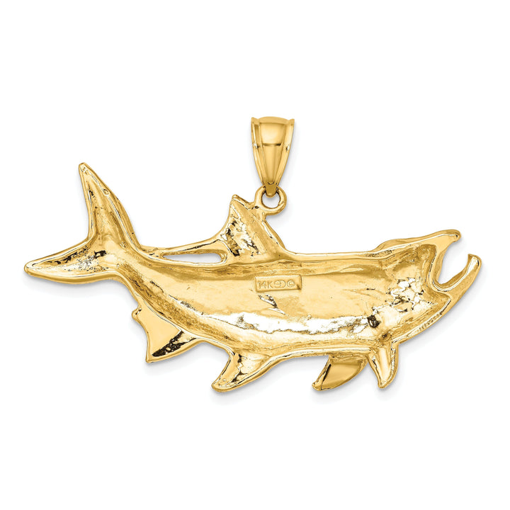 14K Yellow Gold Solid Polished Textured Finish Tarpon Fish with Open Mouth Design Charm Pendant