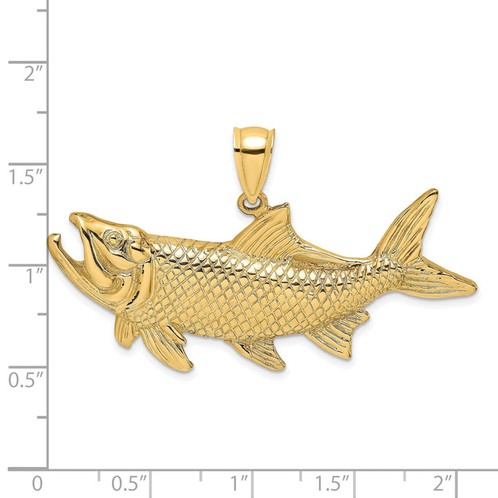 14K Yellow Gold Solid Polished Textured Finish Tarpon Fish with Open Mouth Design Charm Pendant