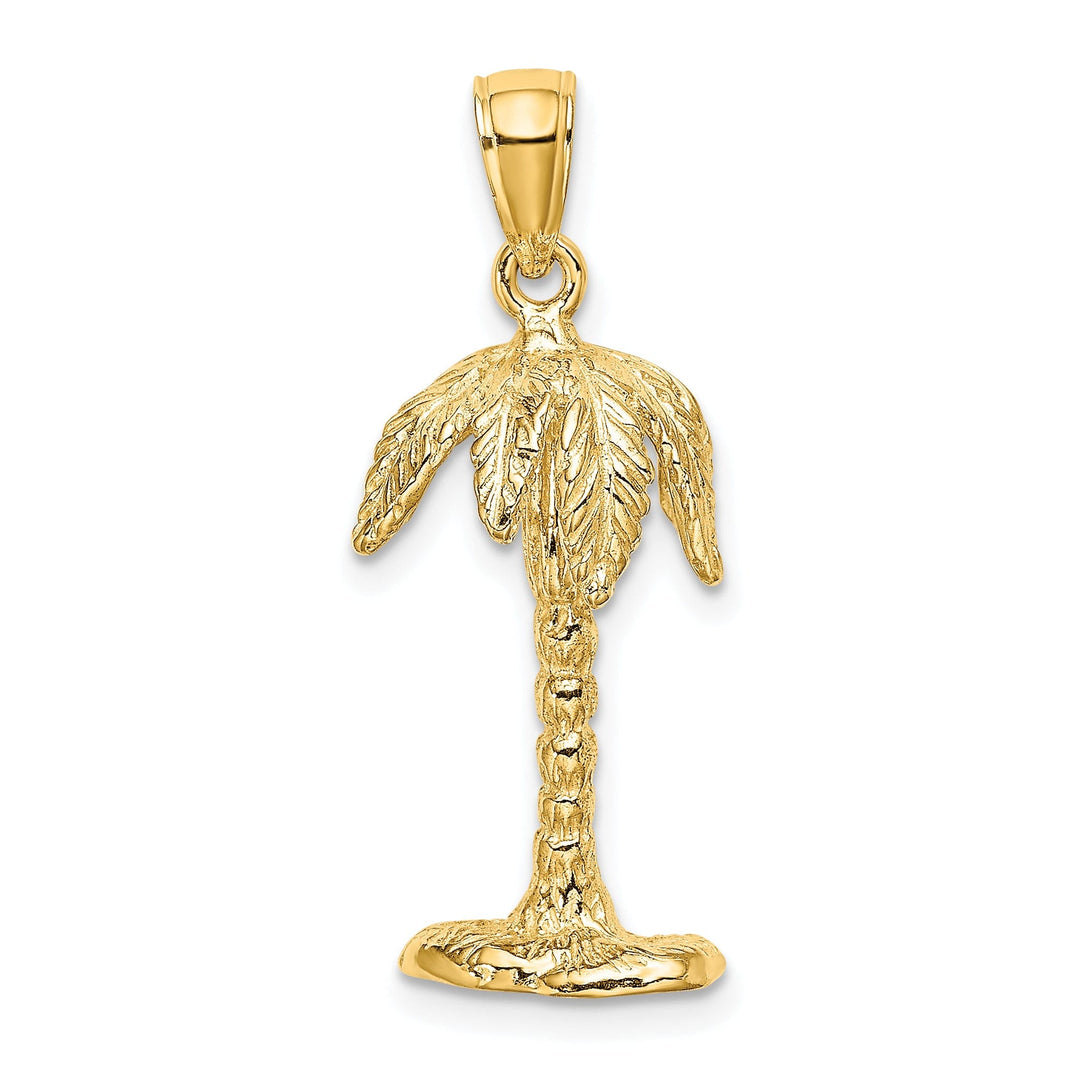 14K Yellow Gold 3-Dimensional Textured Finish Palm Tree Charm Pendant