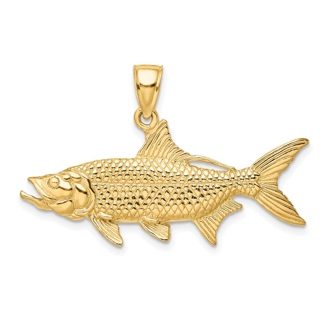 14K Yellow Gold Polished Textured Finish 3-Dimensional Oxeye Tarpon Fish Charm Pendant