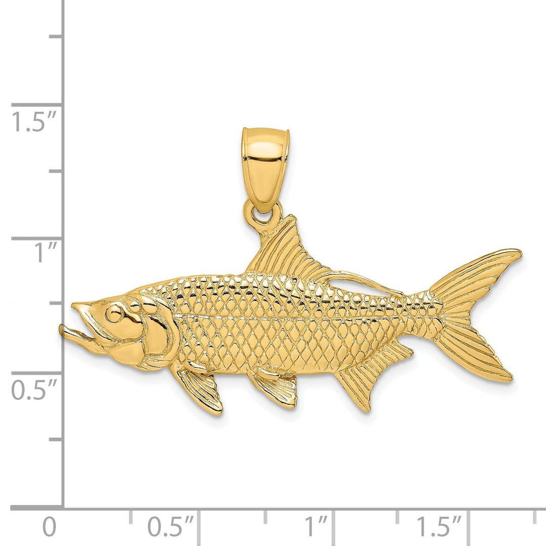 14K Yellow Gold Polished Textured Finish 3-Dimensional Oxeye Tarpon Fish Charm Pendant