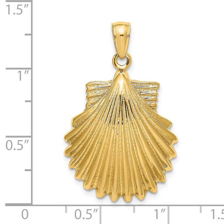 14K Yellow Gold Polished Textured Finish Sea Scallop Shell Charm Pendant