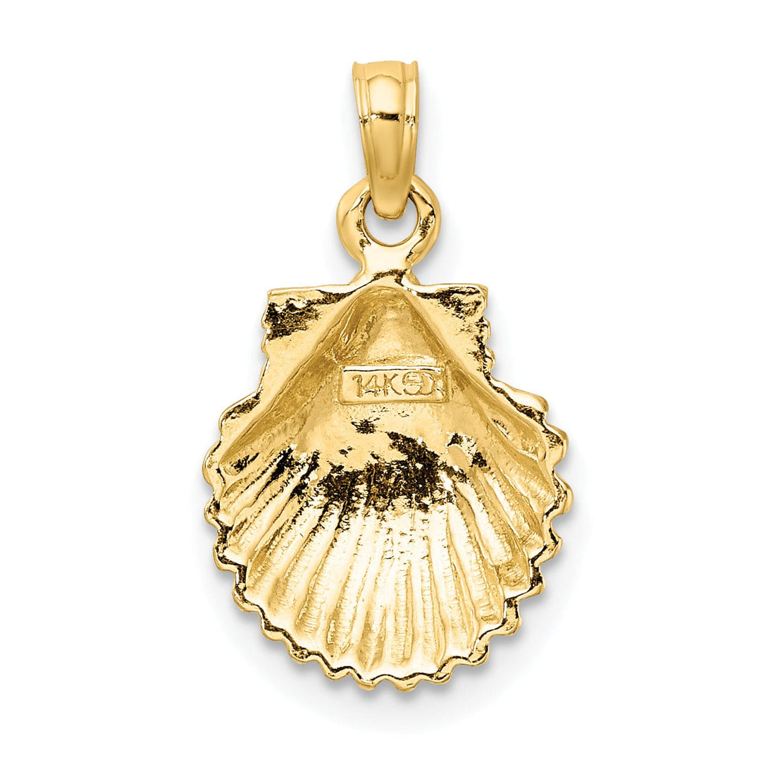 14K Yellow Gold Polished Texture Finish Sea Scallop Shell Charm Pendant