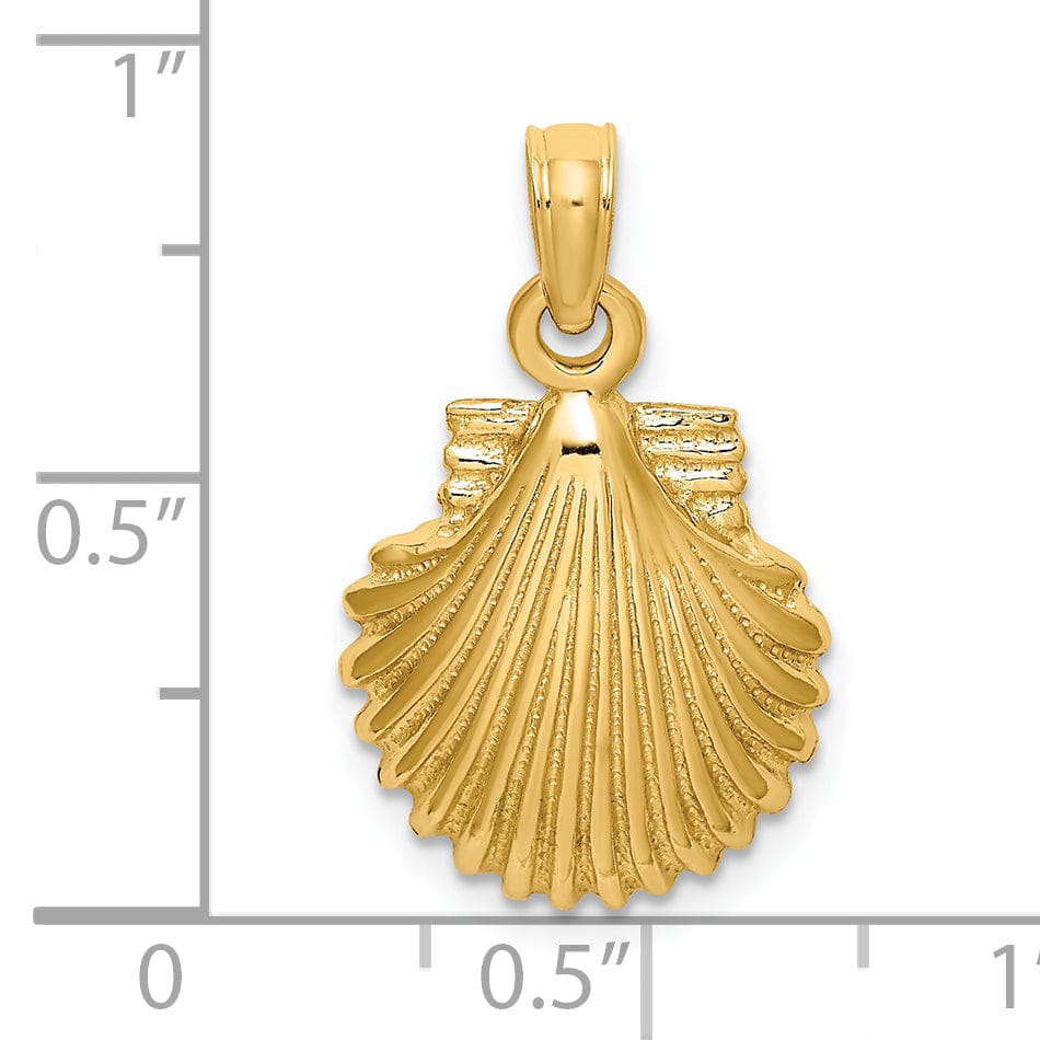 14K Yellow Gold Polished Texture Finish Sea Scallop Shell Charm Pendant