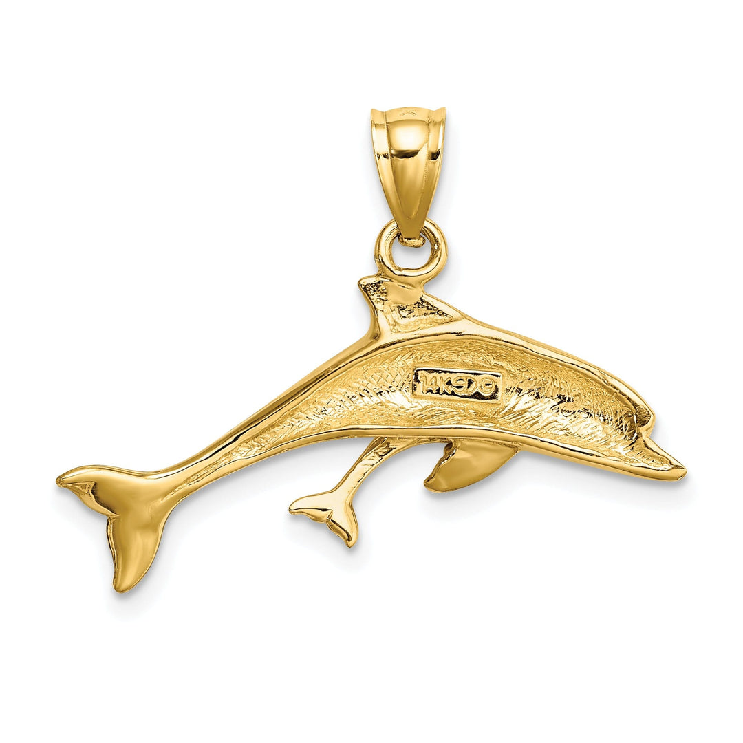 14K Yellow Gold Solid Polished Finish Dolphin with Baby Design Charm Pendant