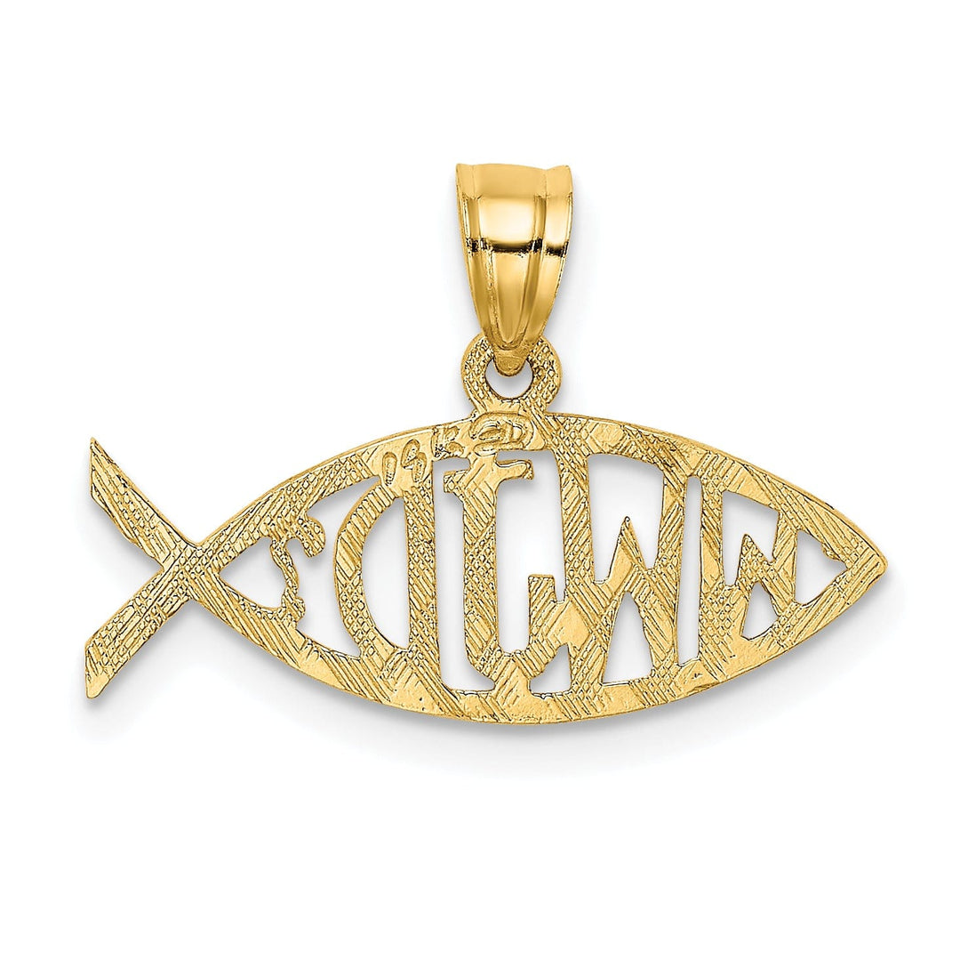 14K Yellow Gold Polished Texture Finish "WWJD" Ichthus Fish Pendant