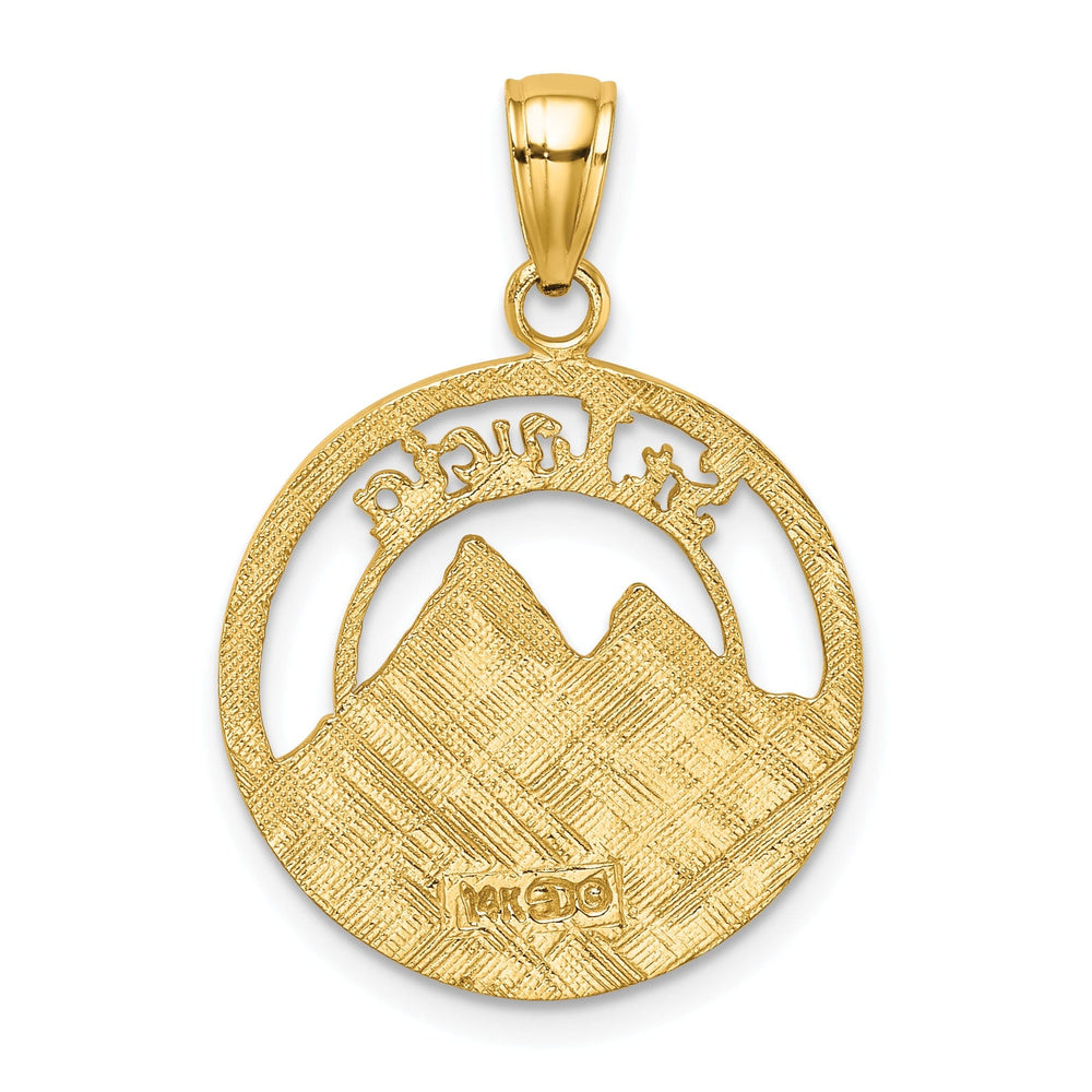 14K Yellow Gold Tectured Polished Finish of ST. LUCIA Twin Peaks Pitons Mountains Charm Pendant