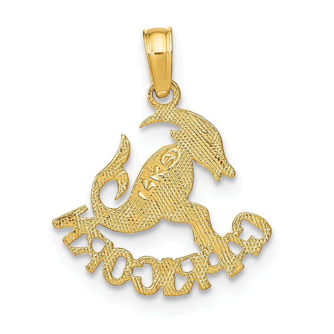 14K Yellow Gold Polished Textured Finish Zodiac CAPRICORN Charm Pendant