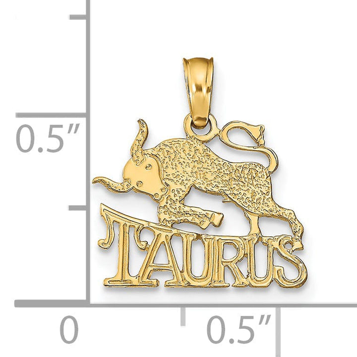 14K Yellow Gold Polished Textured Finish Zodiac TAURUS Charm Pendant