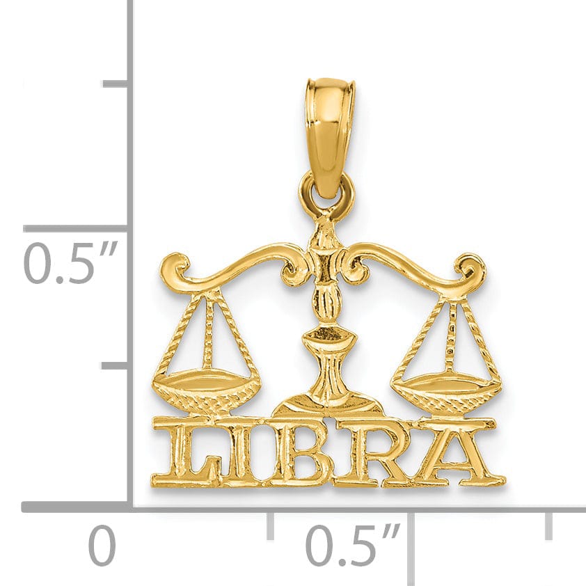 14K Yellow Gold Polished Textured Finish Zodiac LIBRA Charm Pendant