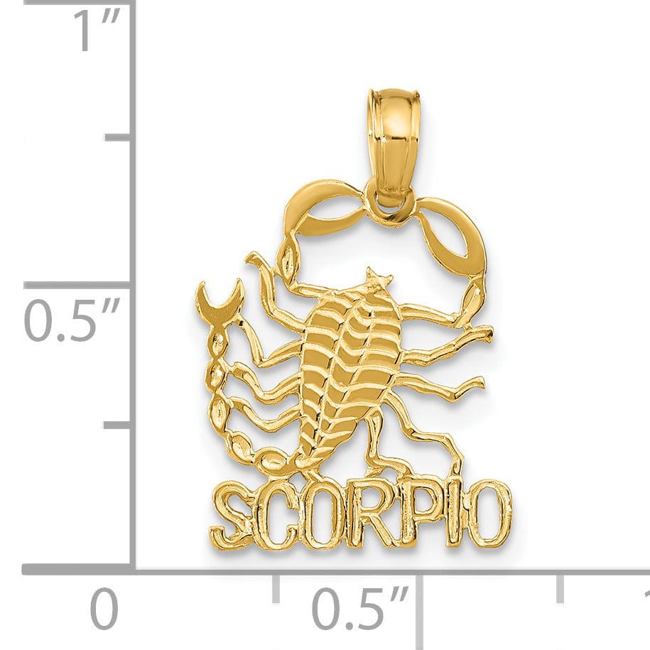 14K Yellow Gold Polished Textured Finish Zodiac SCORPIO Charm Pendant