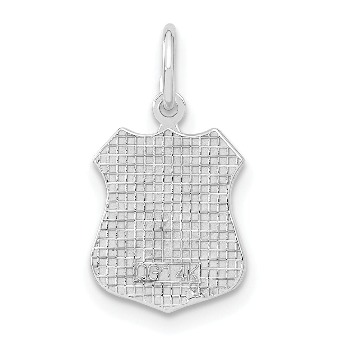14k White Gold Flat Back Polished Finish Engravable Police Badge Charm Pendant
