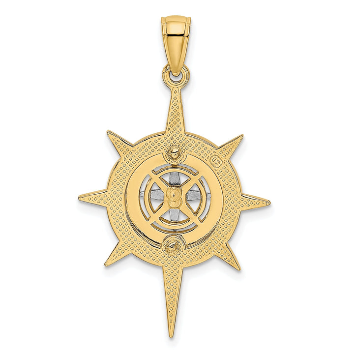 14K Two Tone Gold Polished Finish Star Design with Nautical Boating Compass Charm Pendant