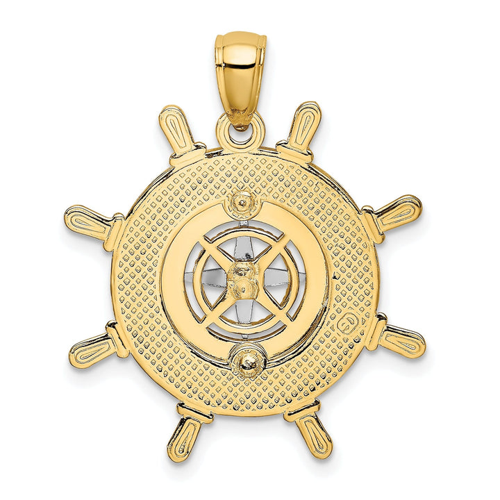 14K Yellow Gold Ship Wheel Design Nautical Boating Compass Pendant