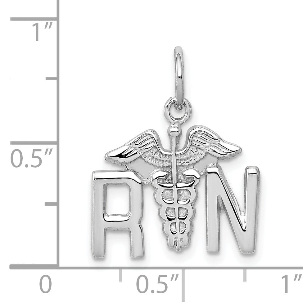 Solid 14k White Gold Polished R.N Charm Pendant