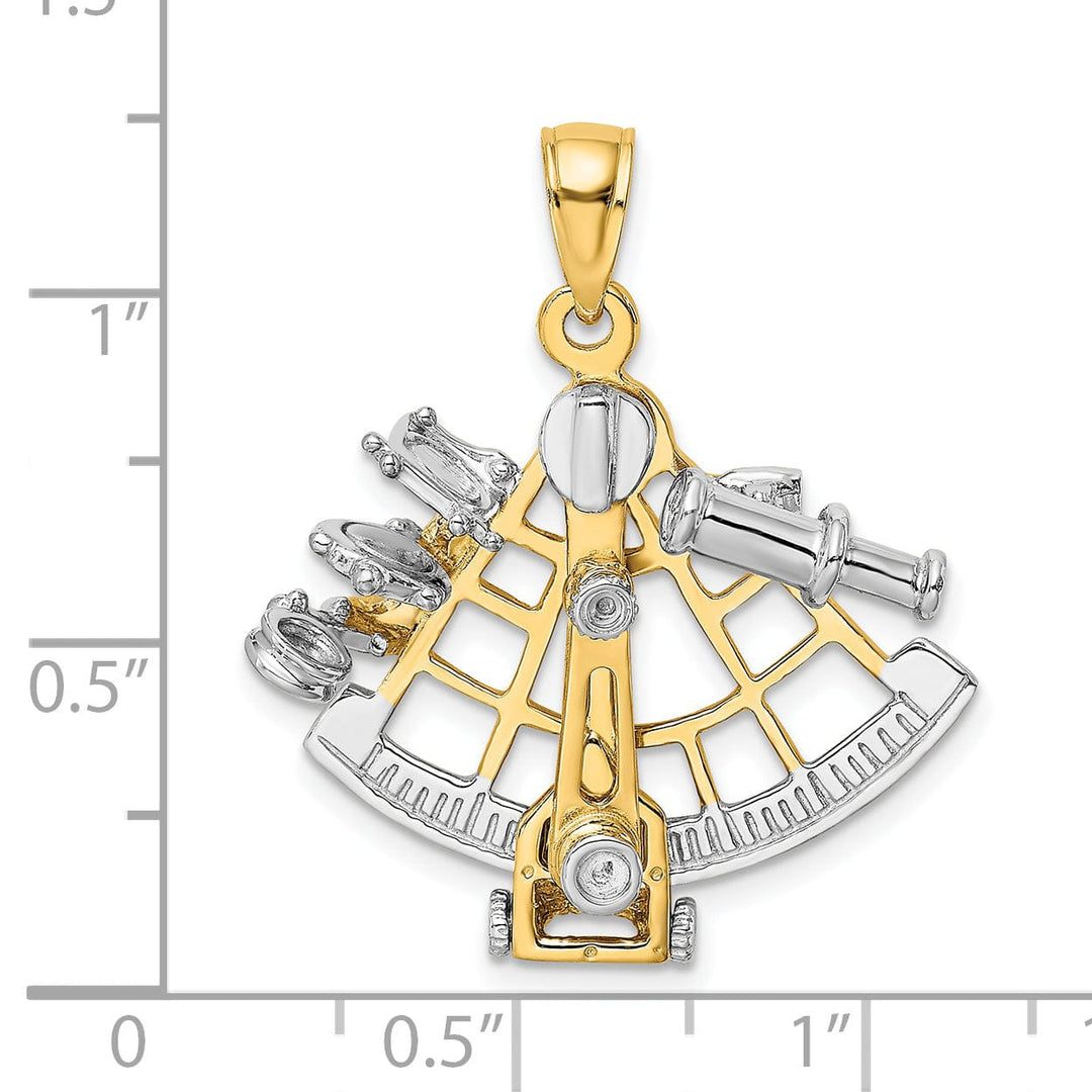 14k Two Tone Gold Polished Finish 3-Dimensional Moveable Sextant Charm Pendant