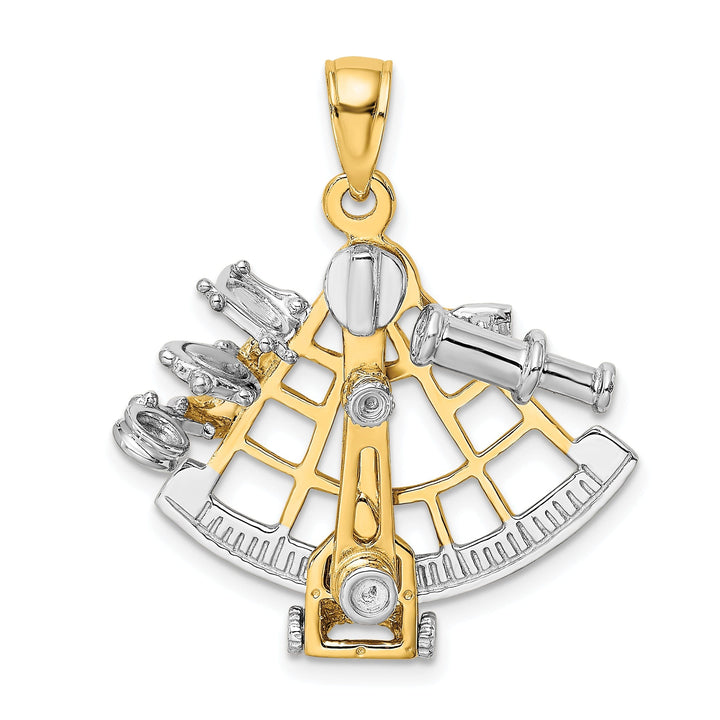 14k Two Tone Gold Polished Finish 3-Dimensional Moveable Sextant Charm Pendant