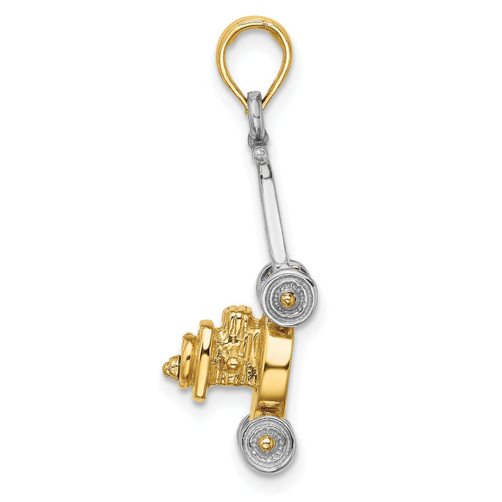 14k Two Tone Gold Polished Finish 3-Dimensional Moveable Lawn Mower Charm Pendant