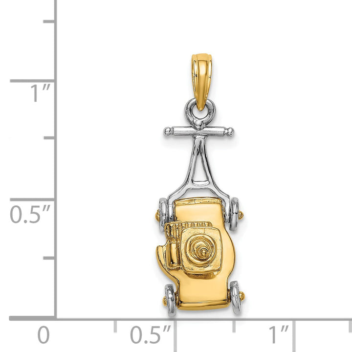 14k Two Tone Gold Polished Finish 3-Dimensional Moveable Lawn Mower Charm Pendant