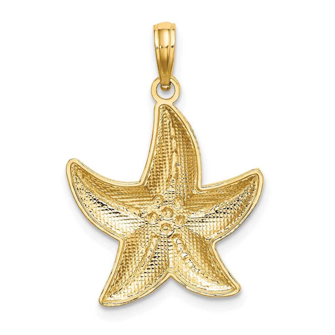 14K Yellow Gold White Rhodium Open Back Diamond Cut Polished Finish Small Starfish Charm Pendant