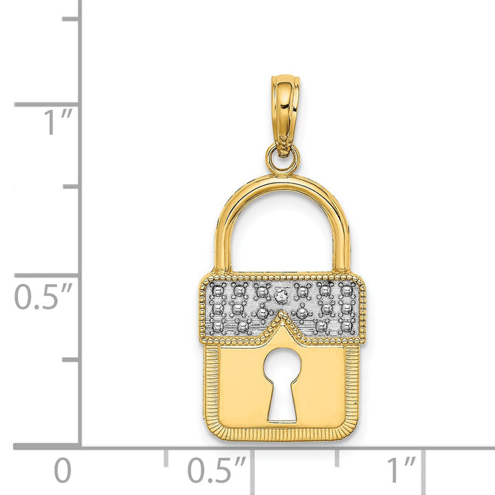 14k Yellow Gold Concave Lock with Key Hole Design Charm